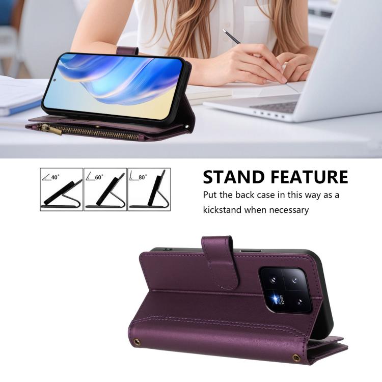 For Xiaomi 13 Pro Magnetic Closure 9 Card Slots Zipper Leather Case with Hand Strap