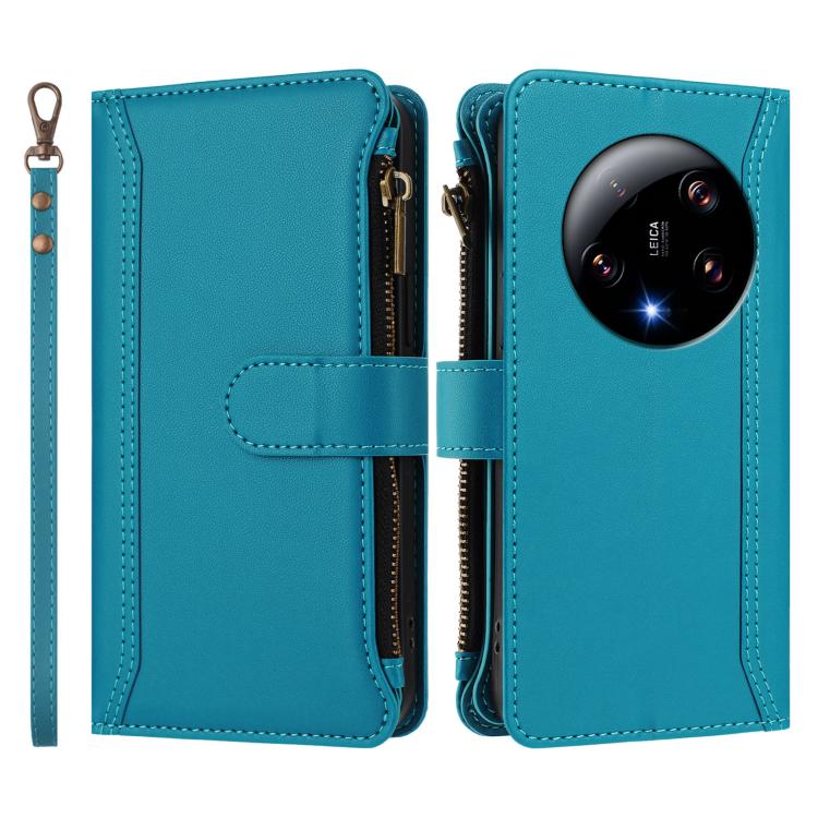 For Xiaomi 13 Ultra Magnetic Closure 9 Card Slots Zipper Leather Case with Hand Strap