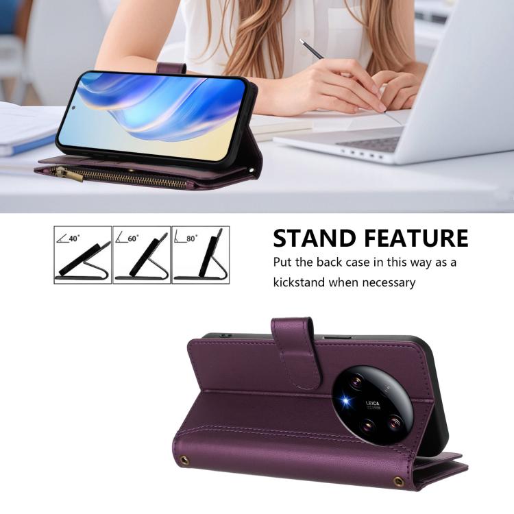 For Xiaomi 13 Ultra Magnetic Closure 9 Card Slots Zipper Leather Case with Hand Strap