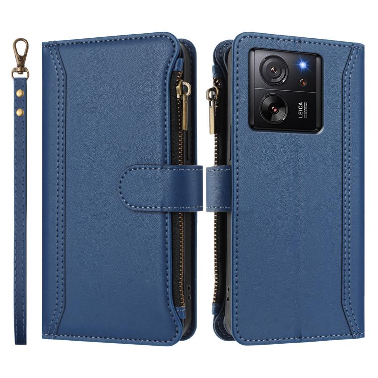 For Xiaomi 13T / 13T Pro / Redmi K60 Ultra Magnetic Closure 9 Card Slots Zipper Leather Case with Hand Strap