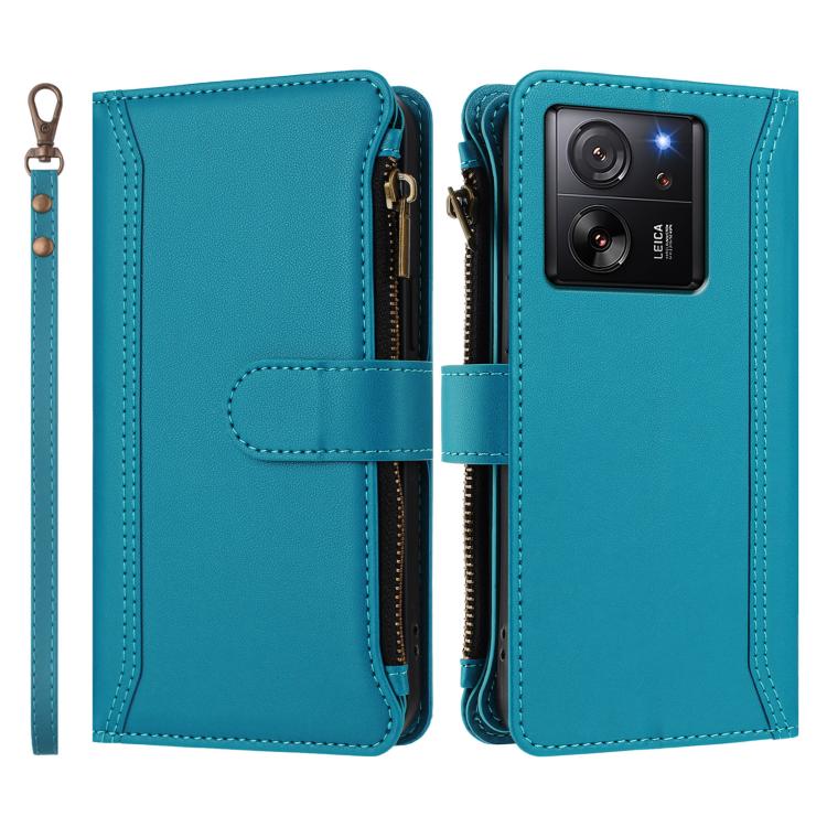 For Xiaomi 13T / 13T Pro / Redmi K60 Ultra Magnetic Closure 9 Card Slots Zipper Leather Case with Hand Strap