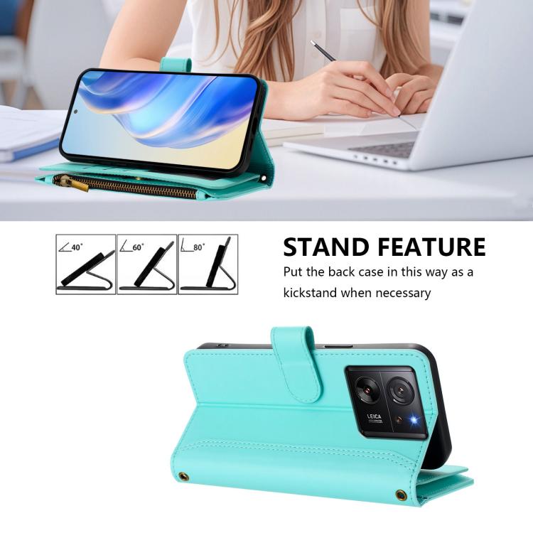 For Xiaomi 13T / 13T Pro / Redmi K60 Ultra Magnetic Closure 9 Card Slots Zipper Leather Case with Hand Strap