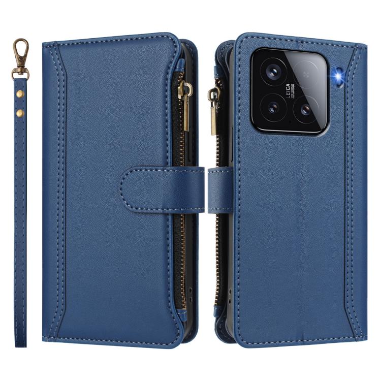 For Xiaomi 15 Magnetic Closure 9 Card Slots Zipper Leather Case with Hand Strap