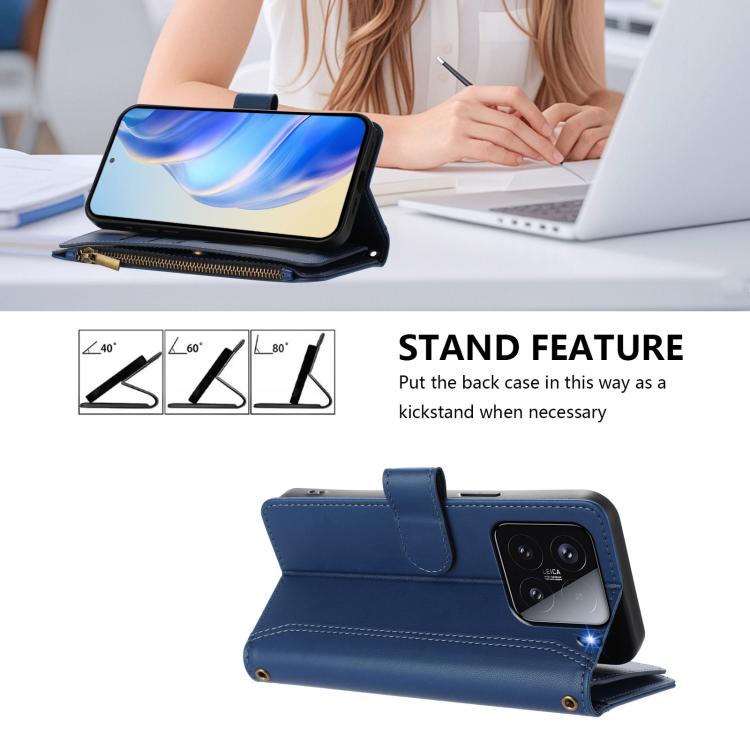 For Xiaomi 15 Magnetic Closure 9 Card Slots Zipper Leather Case with Hand Strap