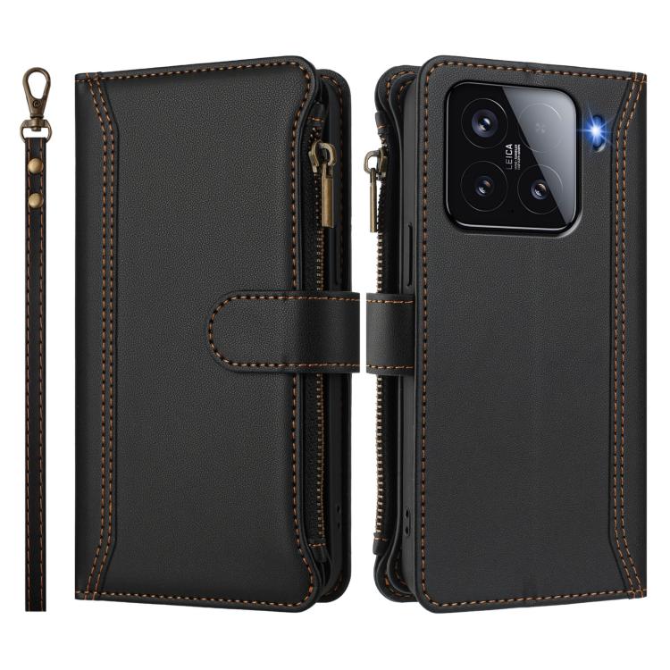 For Xiaomi 15 Magnetic Closure 9 Card Slots Zipper Leather Case with Hand Strap