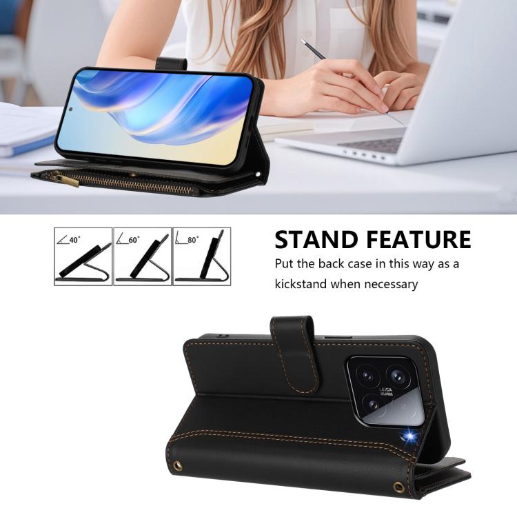 For Xiaomi 15 Magnetic Closure 9 Card Slots Zipper Leather Case with Hand Strap