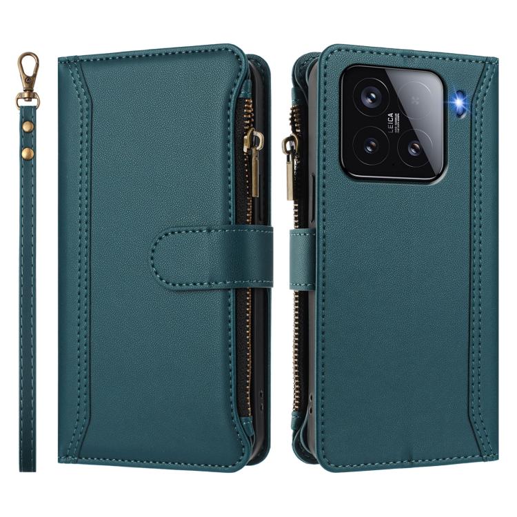 For Xiaomi 15 Magnetic Closure 9 Card Slots Zipper Leather Case with Hand Strap