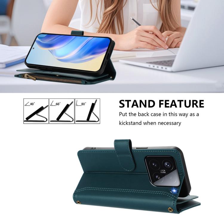 For Xiaomi 15 Magnetic Closure 9 Card Slots Zipper Leather Case with Hand Strap