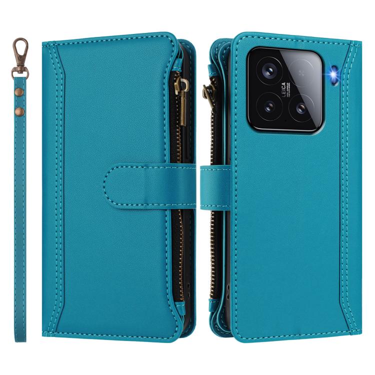 For Xiaomi 15 Magnetic Closure 9 Card Slots Zipper Leather Case with Hand Strap
