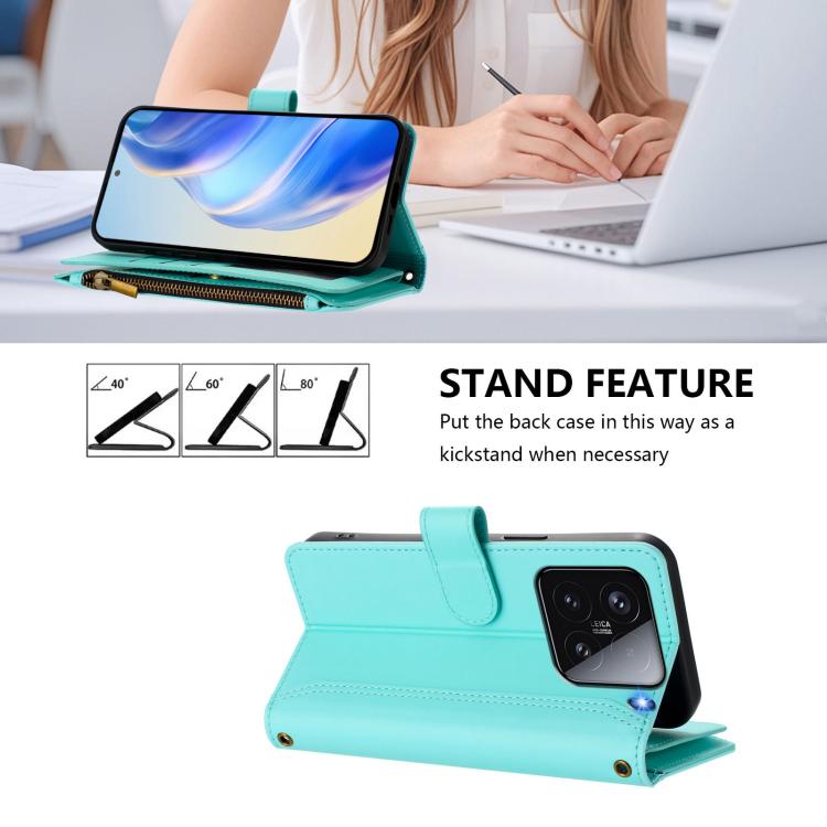 For Xiaomi 15 Magnetic Closure 9 Card Slots Zipper Leather Case with Hand Strap