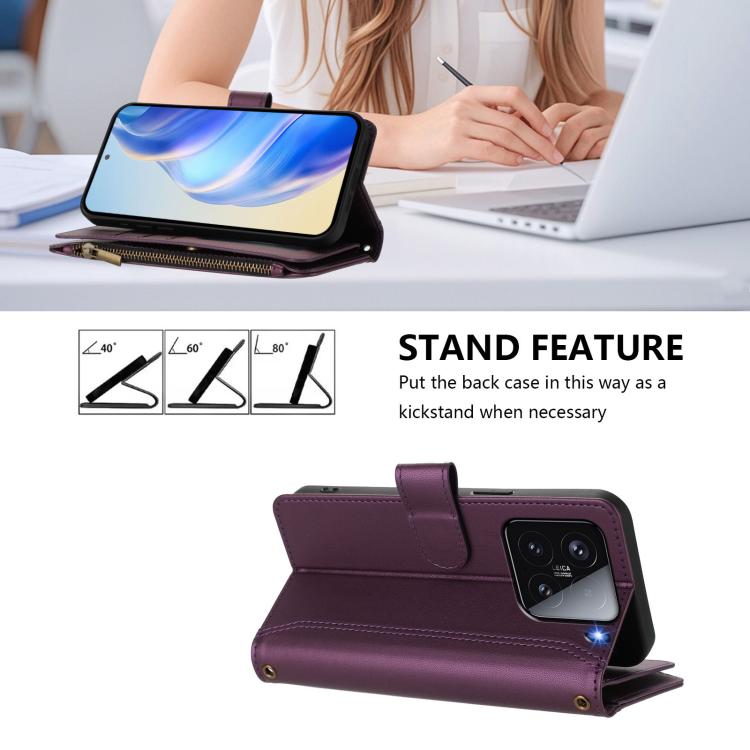 For Xiaomi 15 Magnetic Closure 9 Card Slots Zipper Leather Case with Hand Strap