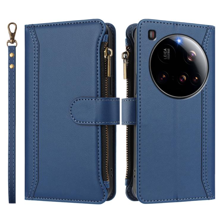 For Xiaomi 15 Ultra Magnetic Closure 9 Card Slots Zipper Leather Case with Hand Strap