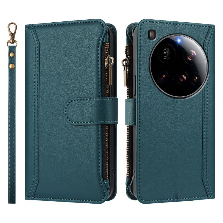 For Xiaomi 15 Ultra Magnetic Closure 9 Card Slots Zipper Leather Case with Hand Strap
