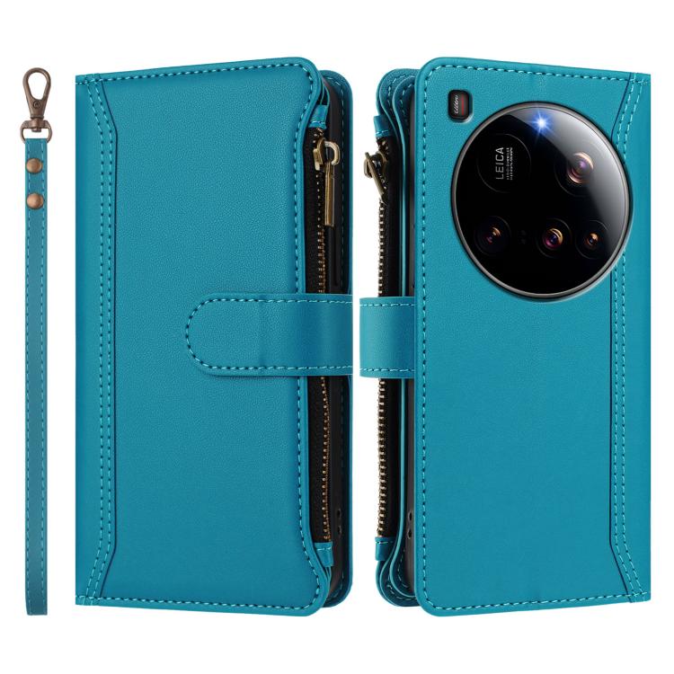 For Xiaomi 15 Ultra Magnetic Closure 9 Card Slots Zipper Leather Case with Hand Strap