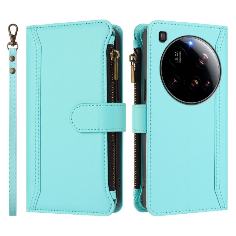 For Xiaomi 15 Ultra Magnetic Closure 9 Card Slots Zipper Leather Case with Hand Strap