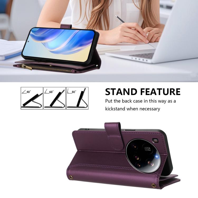 For Xiaomi 15 Ultra Magnetic Closure 9 Card Slots Zipper Leather Case with Hand Strap