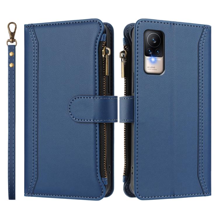 For Xiaomi Civi 1S Magnetic Closure 9 Card Slots Zipper Leather Case with Hand Strap