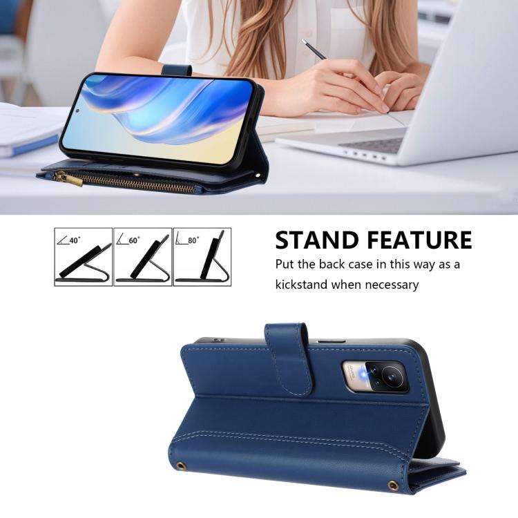 For Xiaomi Civi 1S Magnetic Closure 9 Card Slots Zipper Leather Case with Hand Strap