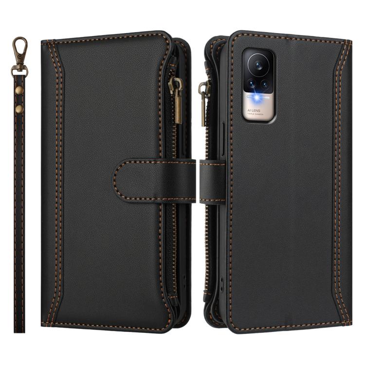 For Xiaomi Civi 1S Magnetic Closure 9 Card Slots Zipper Leather Case with Hand Strap