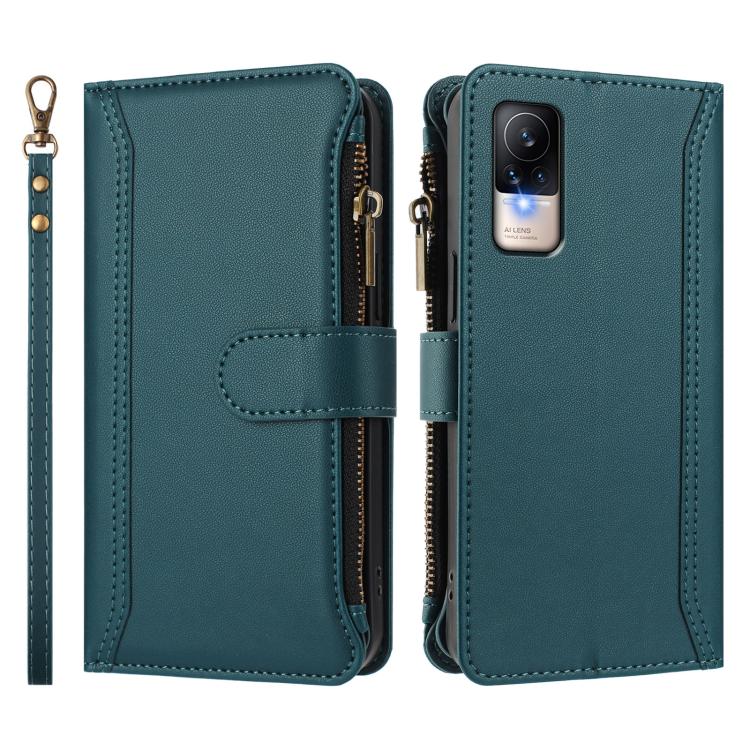 For Xiaomi Civi 1S Magnetic Closure 9 Card Slots Zipper Leather Case with Hand Strap