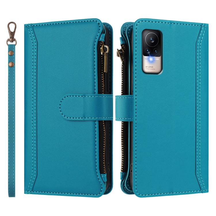 For Xiaomi Civi 1S Magnetic Closure 9 Card Slots Zipper Leather Case with Hand Strap