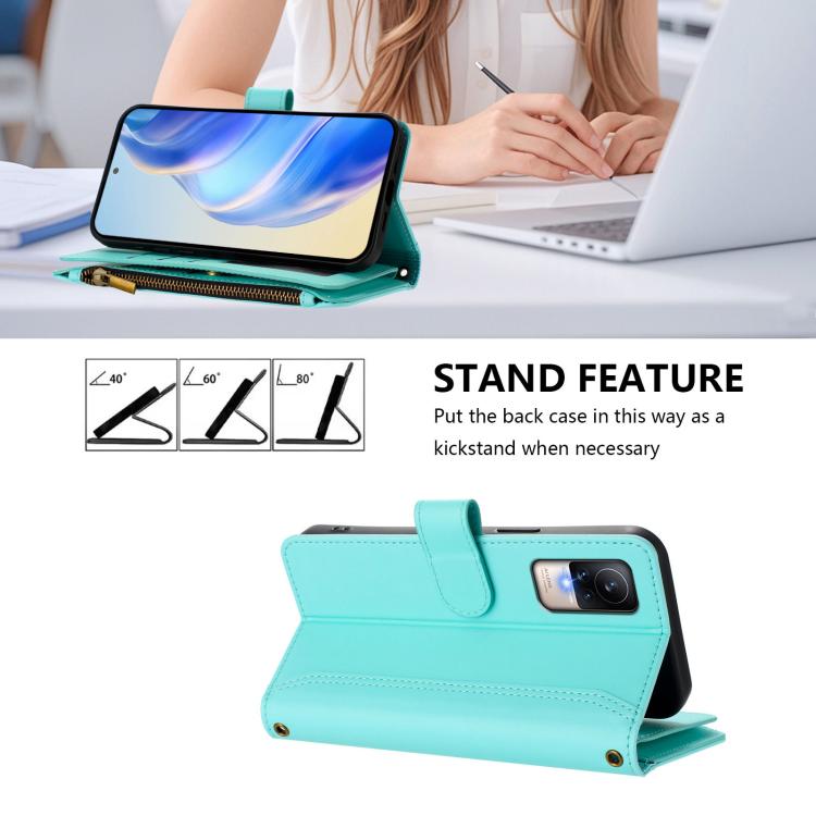 For Xiaomi Civi 1S Magnetic Closure 9 Card Slots Zipper Leather Case with Hand Strap