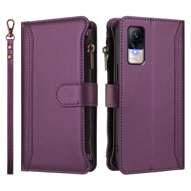 For Xiaomi Civi 1S Magnetic Closure 9 Card Slots Zipper Leather Case with Hand Strap