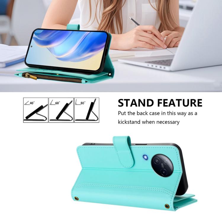 For Xiaomi Civi 3 Magnetic Closure 9 Card Slots Zipper Leather Case with Hand Strap