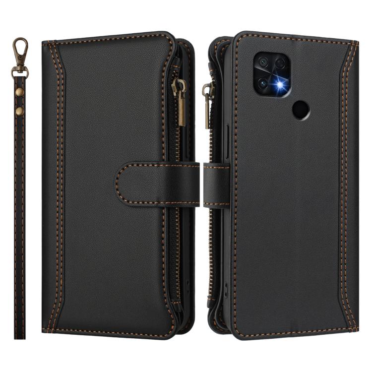 For Xiaomi Poco C40 / Redmi 10C Magnetic Closure 9 Card Slots Zipper Leather Case with Hand Strap