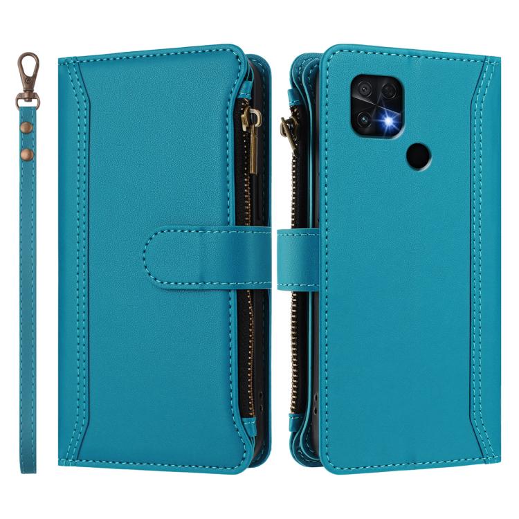 For Xiaomi Poco C40 / Redmi 10C Magnetic Closure 9 Card Slots Zipper Leather Case with Hand Strap