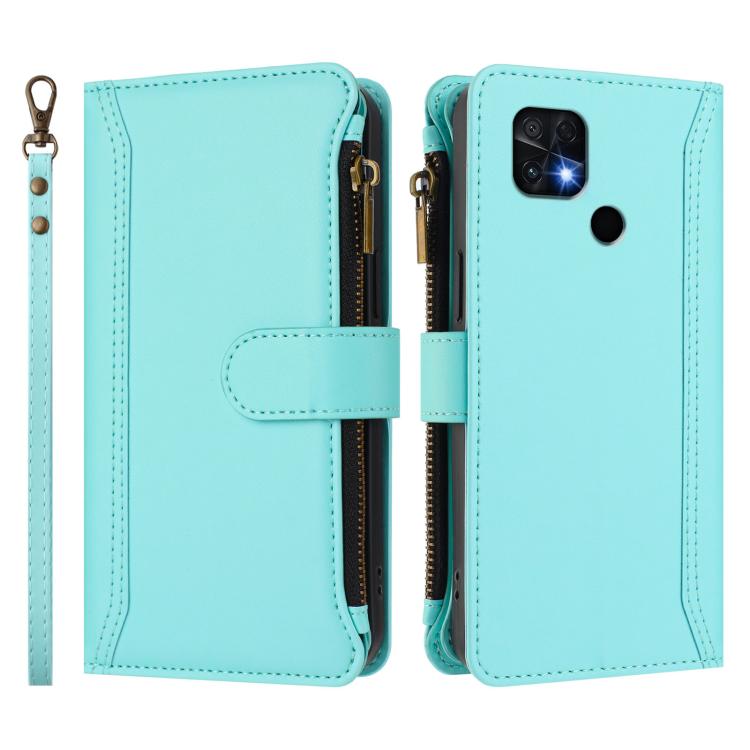 For Xiaomi Poco C40 / Redmi 10C Magnetic Closure 9 Card Slots Zipper Leather Case with Hand Strap