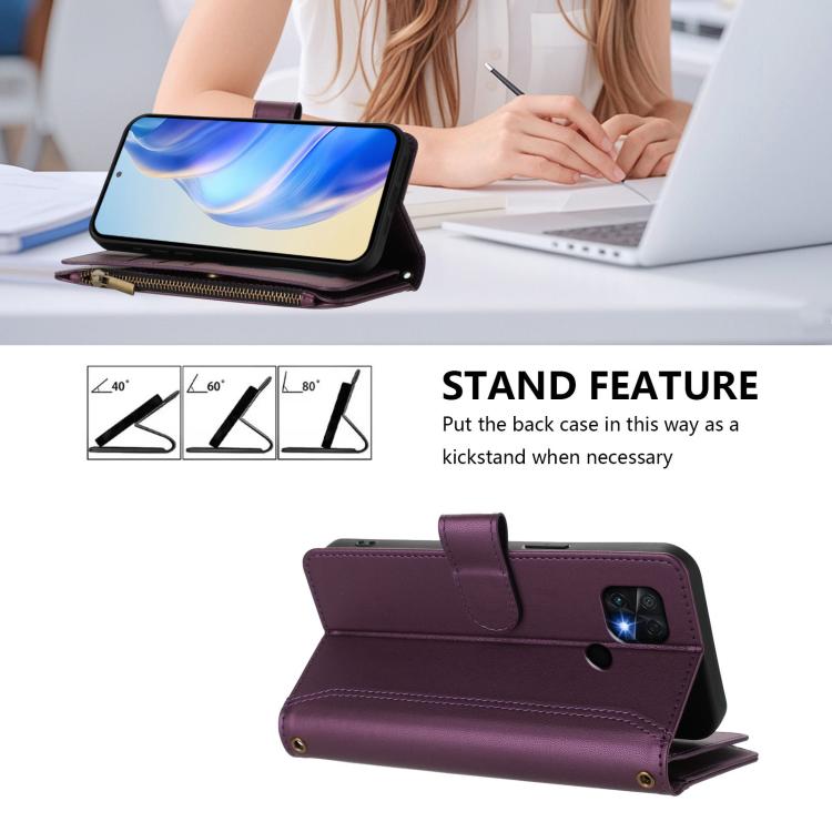 For Xiaomi Poco C40 / Redmi 10C Magnetic Closure 9 Card Slots Zipper Leather Case with Hand Strap