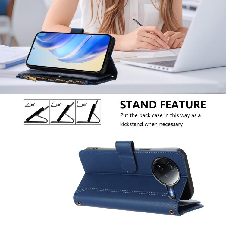 For Xiaomi Poco F7 Pro / F7 Ultra Magnetic Closure 9 Card Slots Zipper Leather Case with Hand Strap