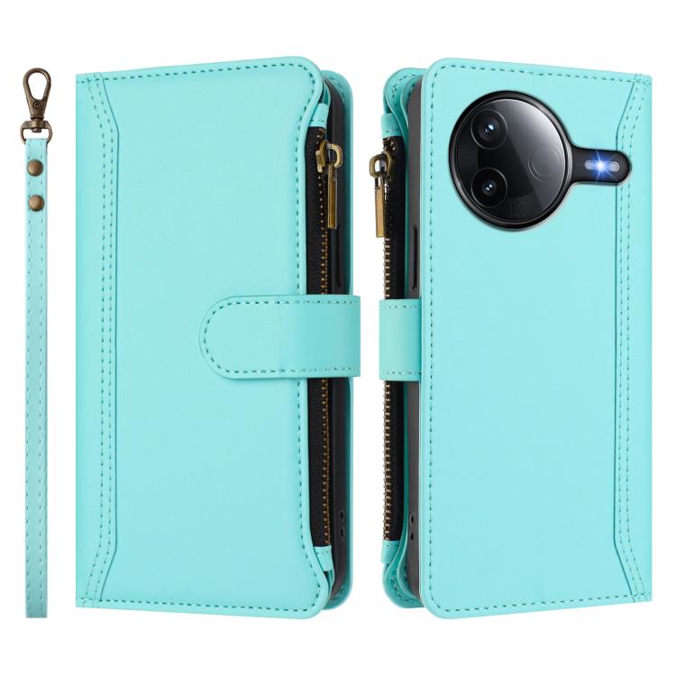For Xiaomi Poco F7 Pro / F7 Ultra Magnetic Closure 9 Card Slots Zipper Leather Case with Hand Strap