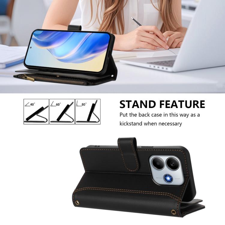For Xiaomi Poco M7 Pro 5G Magnetic Closure 9 Card Slots Zipper Leather Case with Hand Strap