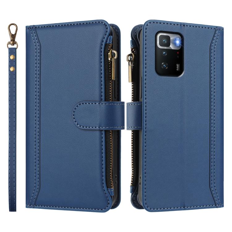 For Xiaomi Poco X3 GT Magnetic Closure 9 Card Slots Zipper Leather Case with Hand Strap