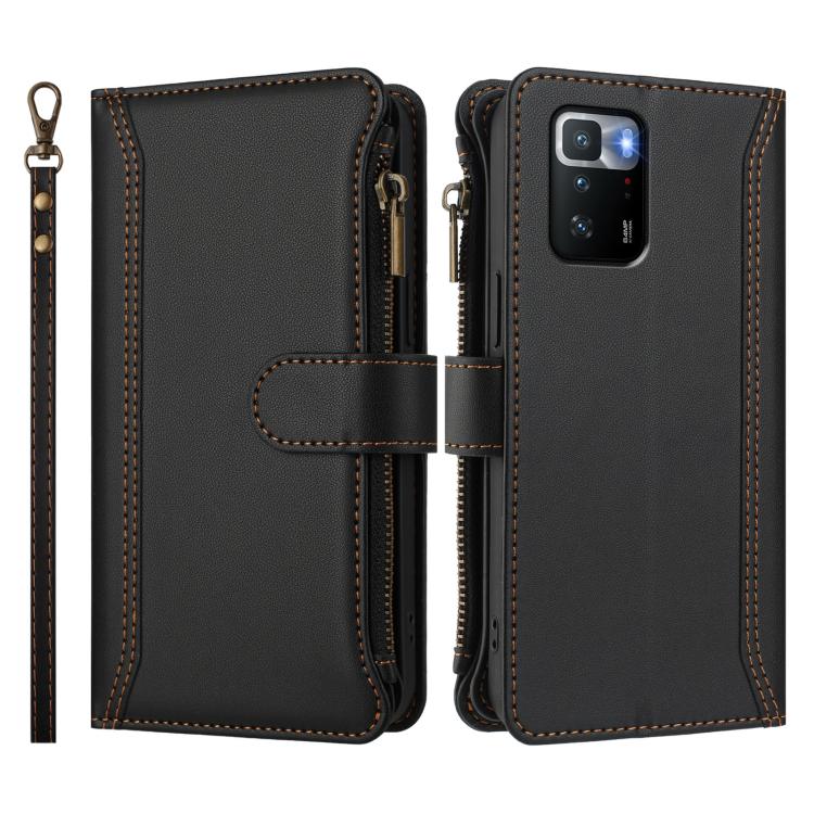 For Xiaomi Poco X3 GT Magnetic Closure 9 Card Slots Zipper Leather Case with Hand Strap