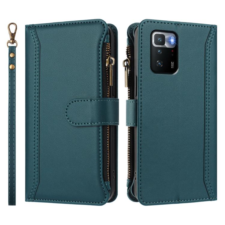 For Xiaomi Poco X3 GT Magnetic Closure 9 Card Slots Zipper Leather Case with Hand Strap