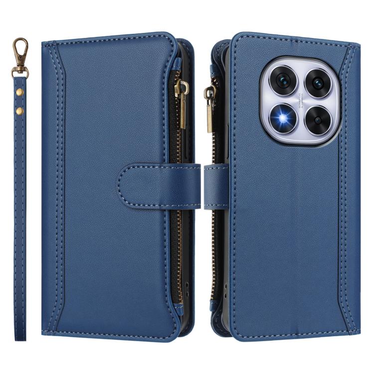 For Xiaomi Poco X7 Magnetic Closure 9 Card Slots Zipper Leather Case with Hand Strap