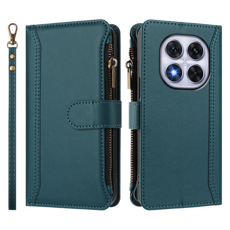 For Xiaomi Poco X7 Magnetic Closure 9 Card Slots Zipper Leather Case with Hand Strap