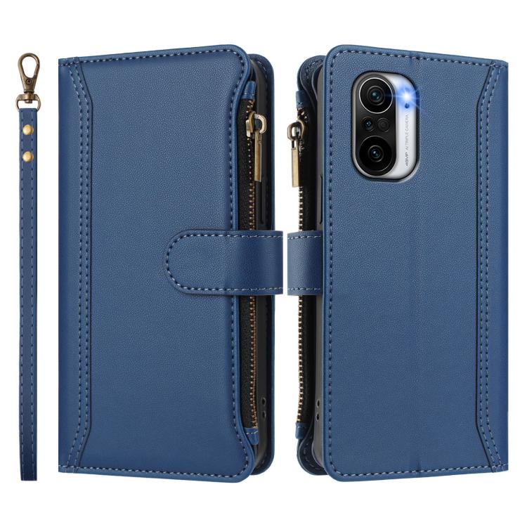 For Xiaomi Mi 11i / 11X / 11X Pro Magnetic Closure 9 Card Slots Zipper Leather Case with Hand Strap