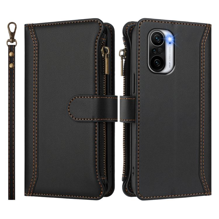 For Xiaomi Mi 11i / 11X / 11X Pro Magnetic Closure 9 Card Slots Zipper Leather Case with Hand Strap