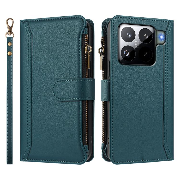 For Xiaomi 15S Pro Magnetic Closure 9 Card Slots Zipper Leather Case with Hand Strap