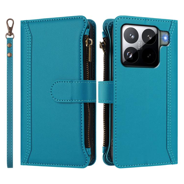 For Xiaomi 15S Pro Magnetic Closure 9 Card Slots Zipper Leather Case with Hand Strap