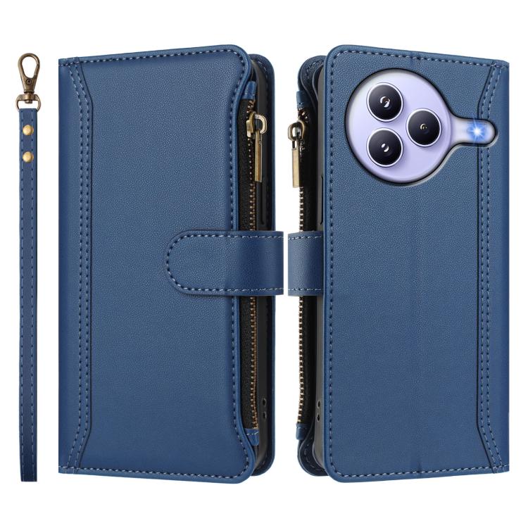 For Xiaomi Civi 5 Pro Magnetic Closure 9 Card Slots Zipper Leather Case with Hand Strap