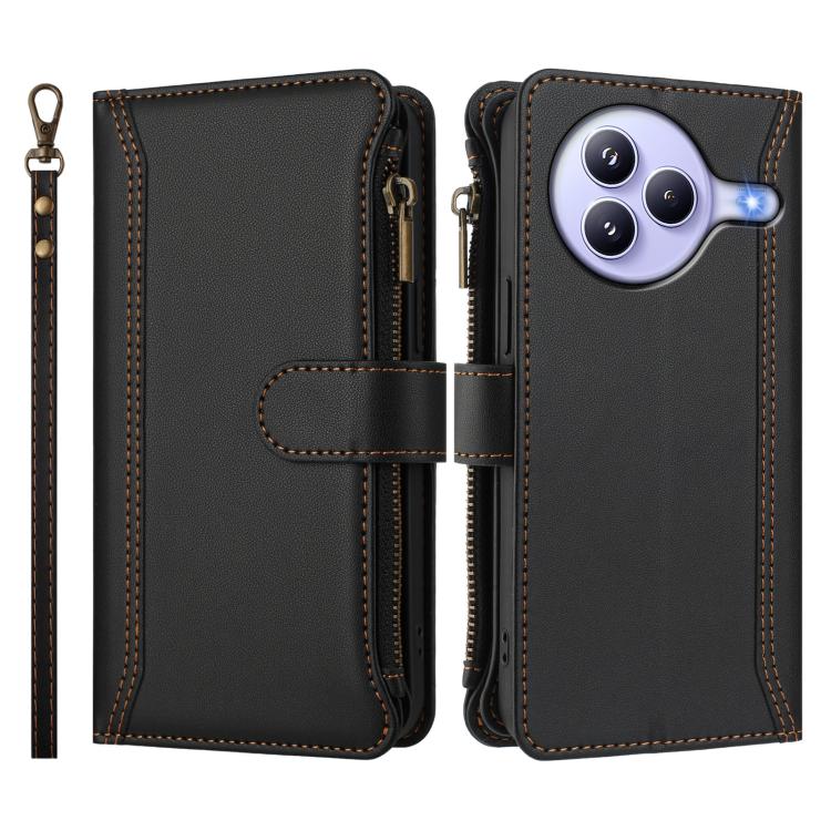 For Xiaomi Civi 5 Pro Magnetic Closure 9 Card Slots Zipper Leather Case with Hand Strap