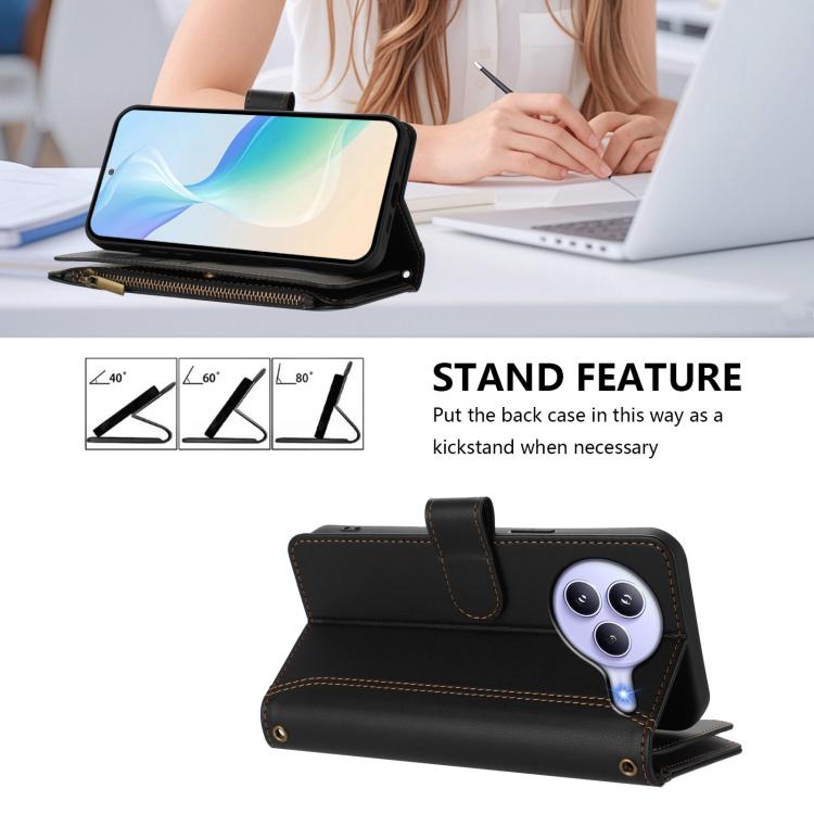 For Xiaomi Civi 5 Pro Magnetic Closure 9 Card Slots Zipper Leather Case with Hand Strap