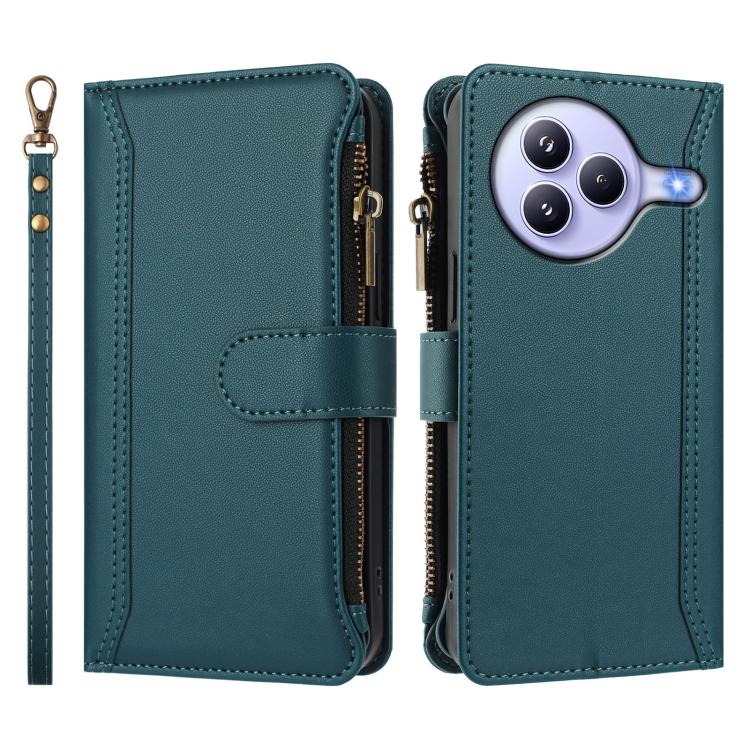 For Xiaomi Civi 5 Pro Magnetic Closure 9 Card Slots Zipper Leather Case with Hand Strap