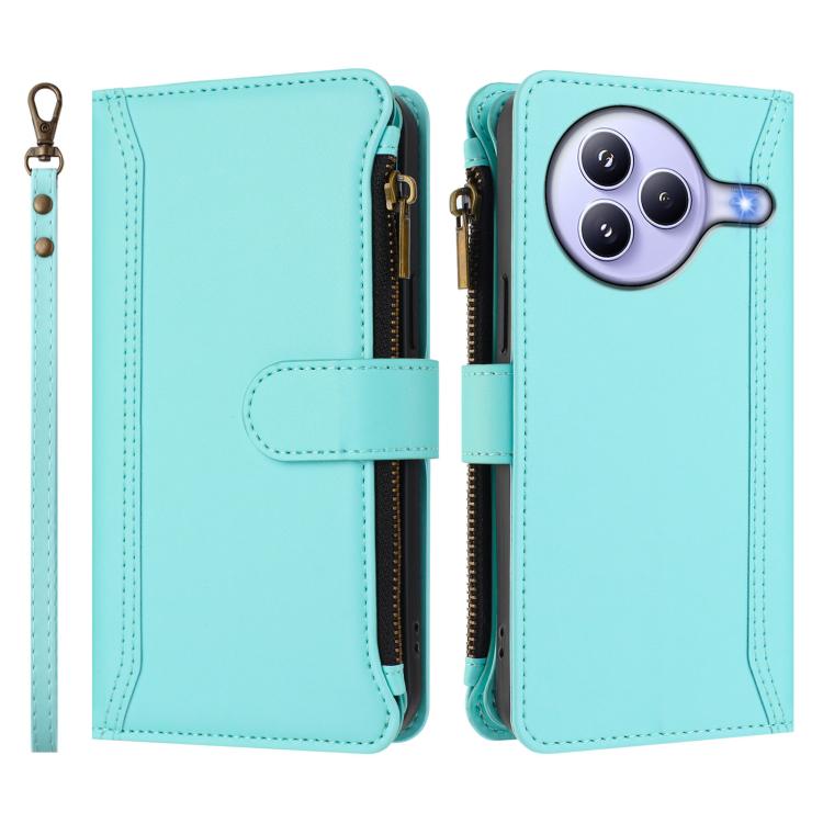 For Xiaomi Civi 5 Pro Magnetic Closure 9 Card Slots Zipper Leather Case with Hand Strap