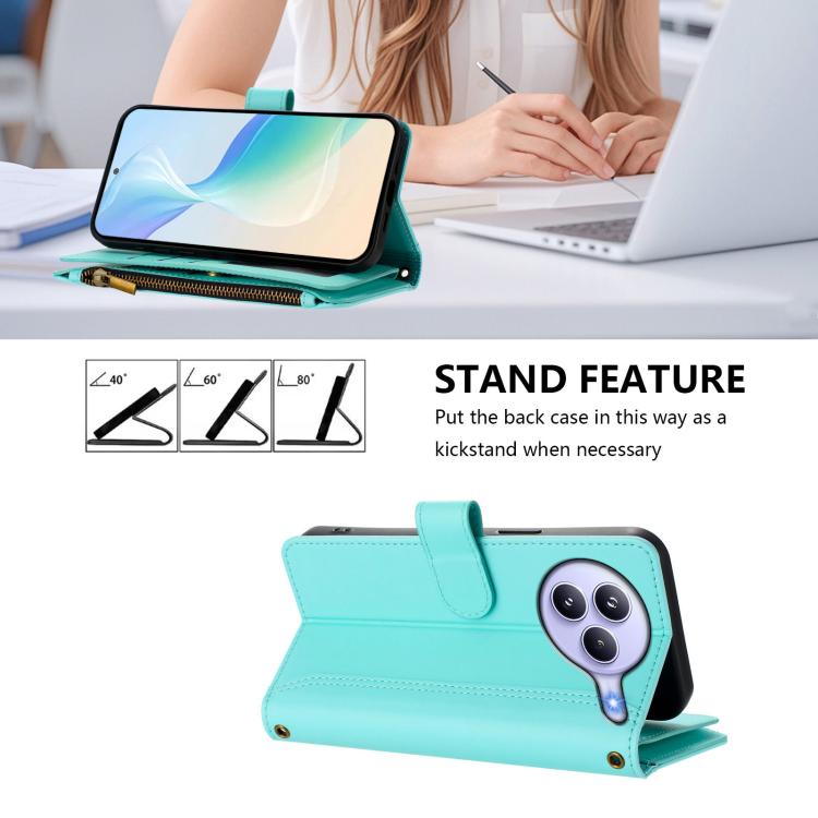 For Xiaomi Civi 5 Pro Magnetic Closure 9 Card Slots Zipper Leather Case with Hand Strap